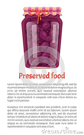 Preserved Food Poster Canned Plums in Glass Jar Vector Illustration