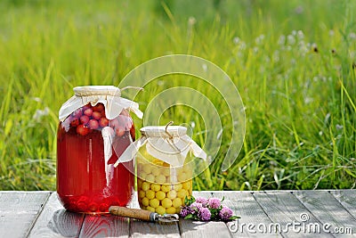 Preserved fruit, sour cherries compote Stock Photo