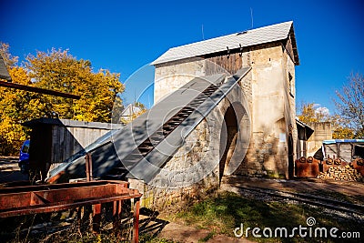 Preserved typical mine building at industrial open air museum Solvay quarries Solvayovy lomy, Saint John under the Cliff Svaty Editorial Stock Photo