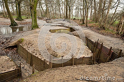 WW1 trenches at Sanctuary Wood, Ypres, Belgium. Editorial Stock Photo