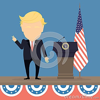 president with american flag. Vector Illustration