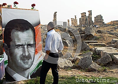 President Assad and the ruins of Apemea, Syria Editorial Stock Photo