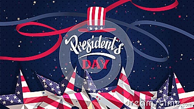 President Day hat. Republic poster. Creative American celebration with flags for freedom. Holiday event. USA election Vector Illustration