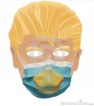 President Donald Trump is seen on a Halloween mask with surgical mask with a duck bill printed on the mask. Editorial Stock Photo