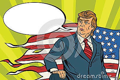 President Donald trump with USA flag, battlefield Vector Illustration