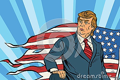 President Donald trump with USA flag, battlefield Vector Illustration