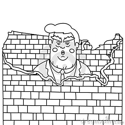 President Donald Trump Wall Build Border Cartoon Illustration