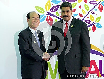 President of the Presidium of the Supreme People's Assembly of North Korea attends Kim Yong Nam and Venezuelan President Madu Editorial Stock Photo