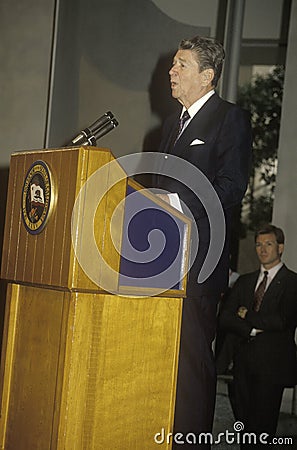 President Reagan presents an introduction for the Horatio Alger Association Editorial Stock Photo
