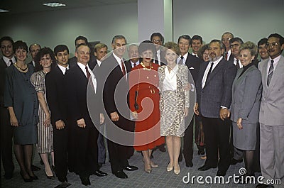 President Ronald Reagan, Mrs. Reagan, California governor George Deukmejian and wife and others politicians Editorial Stock Photo