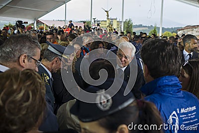 President Sergio Mattarella at funeral, Amatrice, Italy Editorial Stock Photo