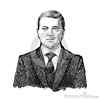 The President of Ukraine Volodymyr Zelensky. Handdrawn illustration portrait of Volodymyr Zelensky. Cartoon Illustration