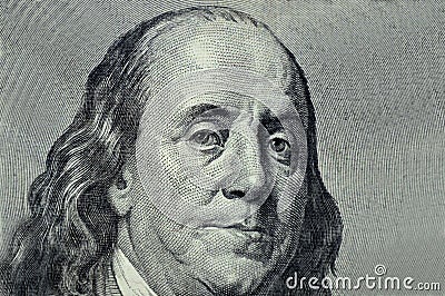 Benjamin Franklin close-up on a gray background Stock Photo