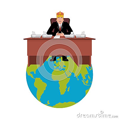 President of world in crown . Modern King is a businessman. Big Vector Illustration