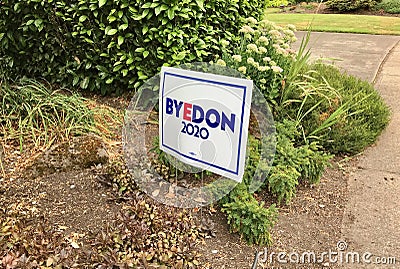 Presidential campaign 2020 yard sign, `ByeDon 2020` Editorial Stock Photo