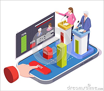 Presidential election online voting technology. Vote on mobile phone concept vector illustration in isometric style Vector Illustration
