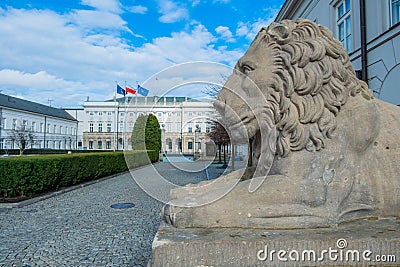 The Presidential Palace in Warsaw and the statue of Prince Poniatowski Stock Photo