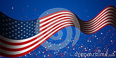 Presidents` Day Sale banner with american flag and stars background. Vector Illustration