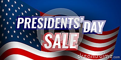 Presidents` Day Sale banner with american flag and stars background. Vector Illustration