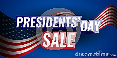 Presidents` Day Sale banner with american flag and stars background. Vector Illustration