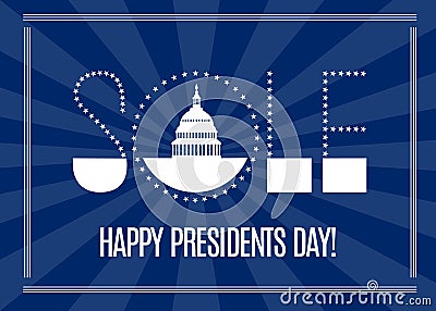 Presidents Day sale banner with Washington DC White house. Vector Cartoon Illustration