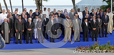 Presidents of Delegations pose for the official photograph in the 17th Summit of the Non-Aligned Movement Editorial Stock Photo