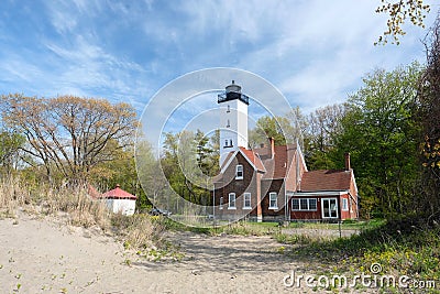 Presque Isle lighthouse, built in 1872 Stock Photo