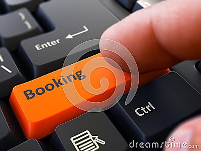 Press Button Booking on Black Keyboard Stock Photo