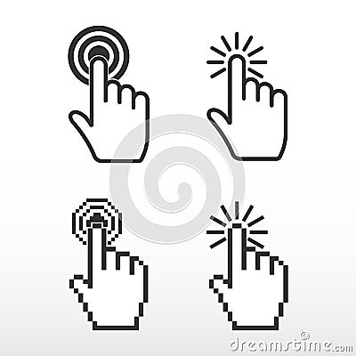 Press click the button. Clicks cursor here, finger. Vector Illustration