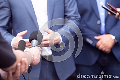 Press conference. Media interview. Stock Photo