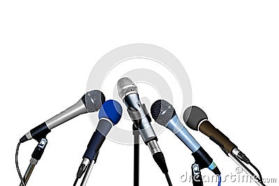 Press Conference Microphones Stock Photo