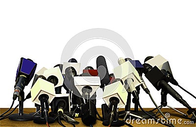 Press Conference Microphones Stock Photo