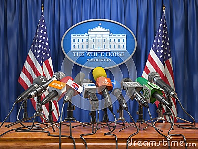 Press conference of president in the White House Washington. Mi Cartoon Illustration