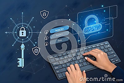 Press enter button on computer, close up of a finger pressing a button on keyboard Stock Photo