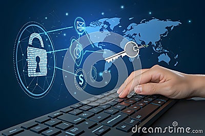 Press enter button on computer, close up of a finger pressing a button on keyboard Stock Photo