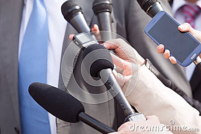 Press interview. News conference. Stock Photo