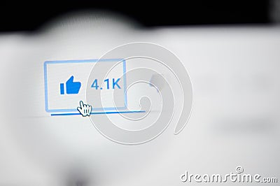 Press like button on youtube clip Editorial Stock Photo