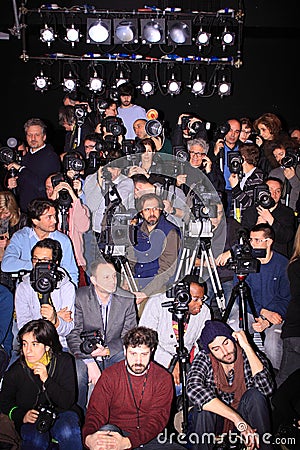 Press photographers at milan fashion week show Editorial Stock Photo