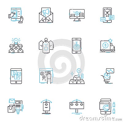 Press summary linear icons set. Briefing, Overview, Recap, Digest, Condensed, Synopsis, Abstract line vector and concept Vector Illustration