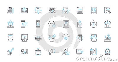 Press summary linear icons set. Briefing, Overview, Recap, Digest, Condensed, Synopsis, Abstract line vector and concept Vector Illustration