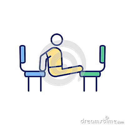 Press-ups between two chairs RGB color icon Vector Illustration