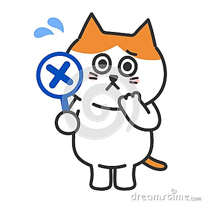 Pressed cartoon orange tabby cat in trouble makes a mistake, vector illustration. Vector Illustration