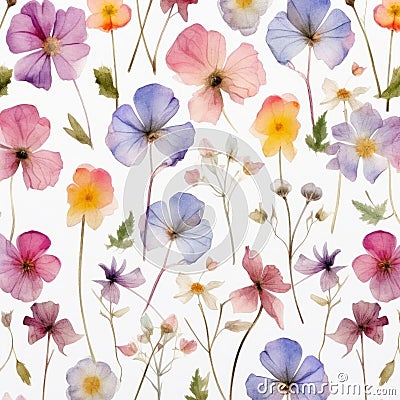 pressed dried flowers in the style watercolor on a white blackgroud,generated with AI. Stock Photo