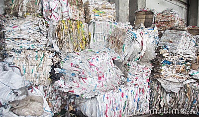 Pressed rubbish for further processing, sorting and processing of garbage, material Stock Photo