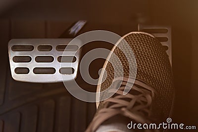 Pressing accelerator car pedal Stock Photo