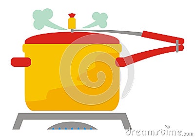 Pressure cooker, vector yellow and red icon Vector Illustration