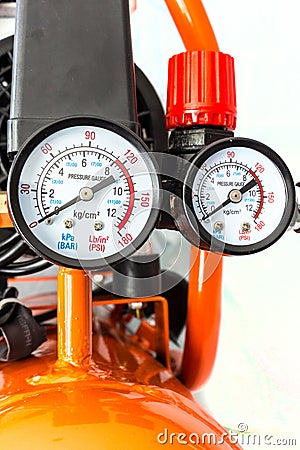 Pressure gauge in air Compressor Stock Photo