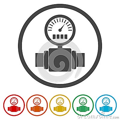 Pressure gauge, Manometer icon, Pressure meter icon, 6 Colors Included Vector Illustration