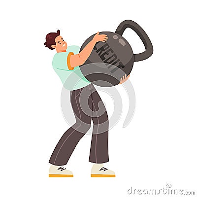 Pressure of Loan with Man Character Lift Heavy Kettlebell Vector Illustration Vector Illustration