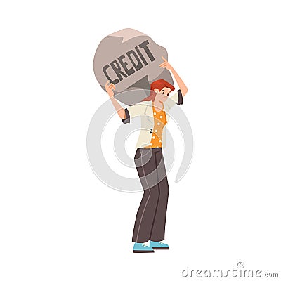 Pressure of Loan with Woman Character Carry Heavy Stone on Her Back Vector Illustration Vector Illustration
